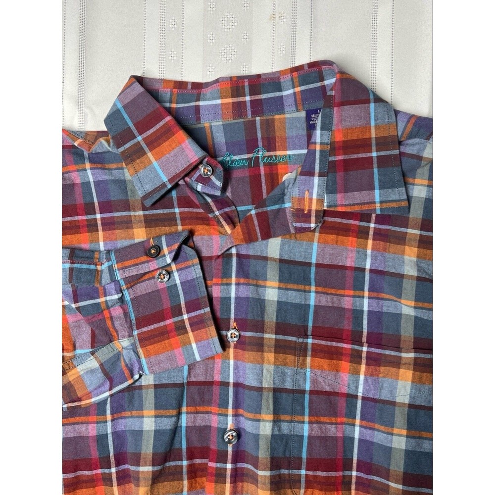 ALAN‎ FLUSSER Men's  L- 100% Cotton Button-Down Long Sleeve Shirt -striped